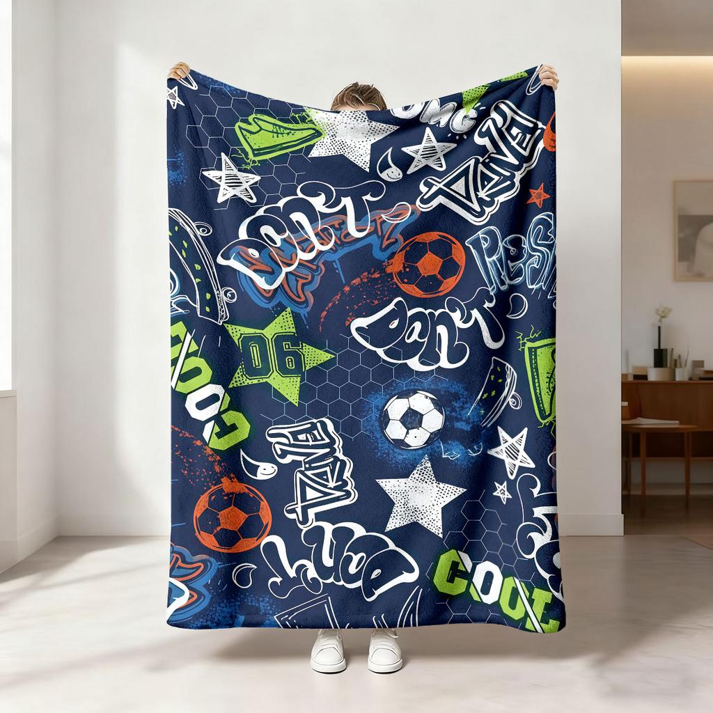 1pc Football Printed Flannel Blanket In Various Sizes, Soft And Casual Nap Blanket, Machine Washable