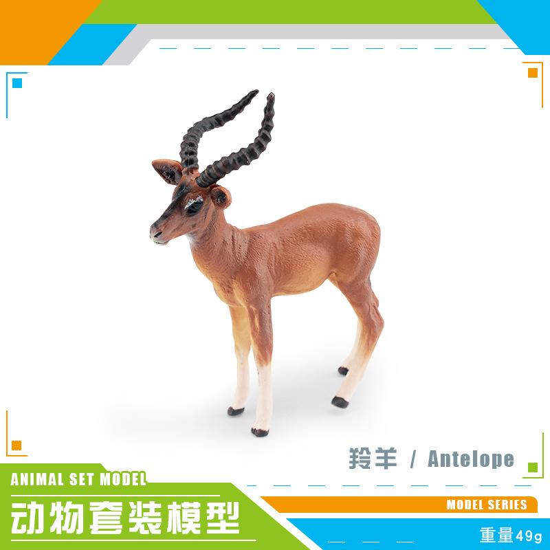 Forest Animal Model Simulation Wildebeest Antelope Big Horn Deer Twist Horn Goat Antelope Static Ornament Toy