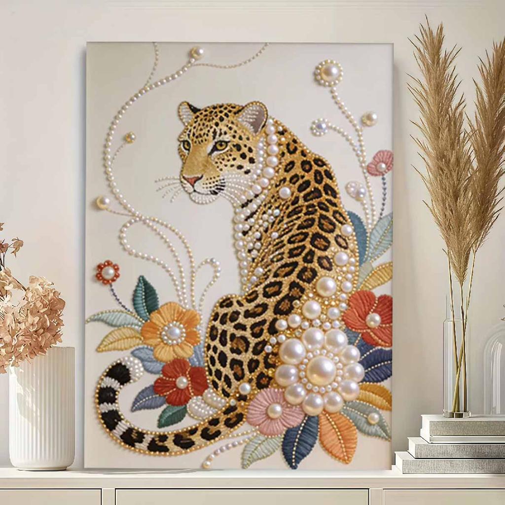 Crystal Pearl Painting 5D DIY Frame Decoration Painting Leopard Home Wall Decoration Transparent Pearl Gemstone Painting Picture Art Crafts