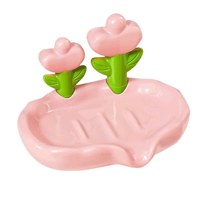 Flower Soap Box No Drill, Waterproof Plastic Soap Holder, High Aesthetic Design, Ideal for Bathroom Organization