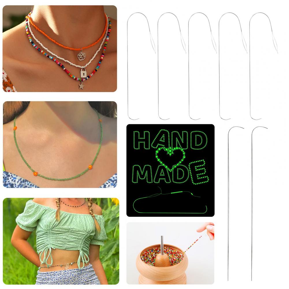 2/5 Pcs Beading Needles Big Eye Curved Stainless Steel Enlarged Eye Bead Spinner Needles DIY Bead Necklace Bracelet Tools