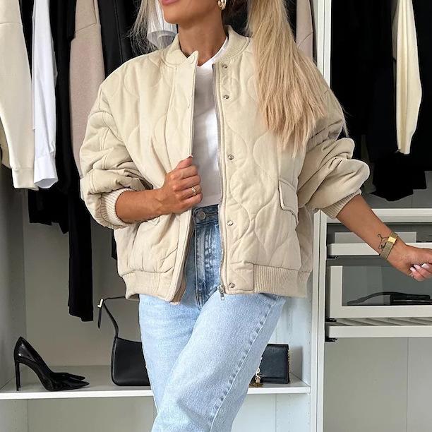 Geacă de baseball supradimensionată pentru femei cu nasturi argintii, îmbrăcăminte exterioară casual în stil varsity