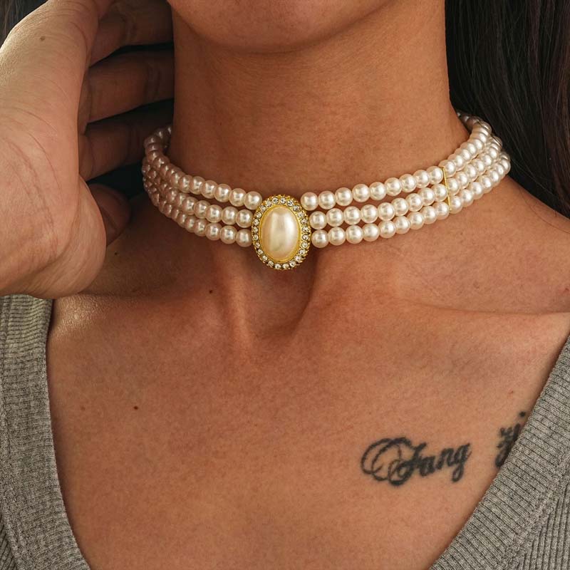 Vintage Multi-layer Imitation Pearl Short Choker Necklace For Women Elegant Handmade Beads Clavicle Chain Wedding Jewelry