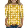 Print Tops For Youth Girls Round Neck 3/4 Sleeves T-Shirts Trendy Tops Outfit Tees