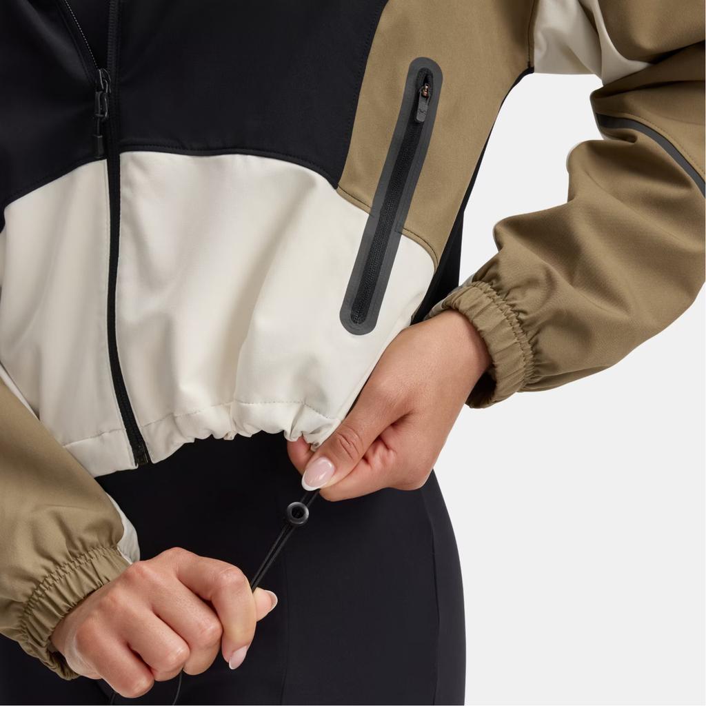 Under Armour Color Block Hooded Zip Long Sleeve Jacket Women jackets Brown Black 1374889-003