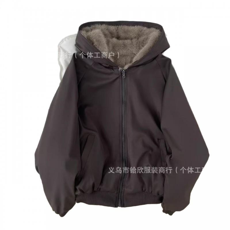Unisex Reversible Hooded Puffer Jacket Winter Thick Cotton Coat Men Women Daily Wear