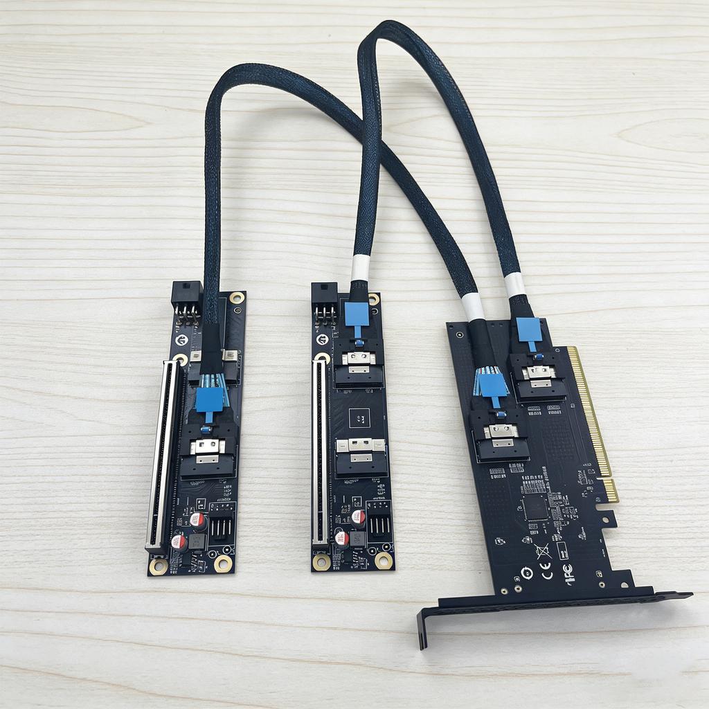 GPU Expansion Card Heat Dissipation Design SFF-8654 8i PCIe Split Adapter Dual Power Supply (PCIe + 6PIN DC) for External GPU