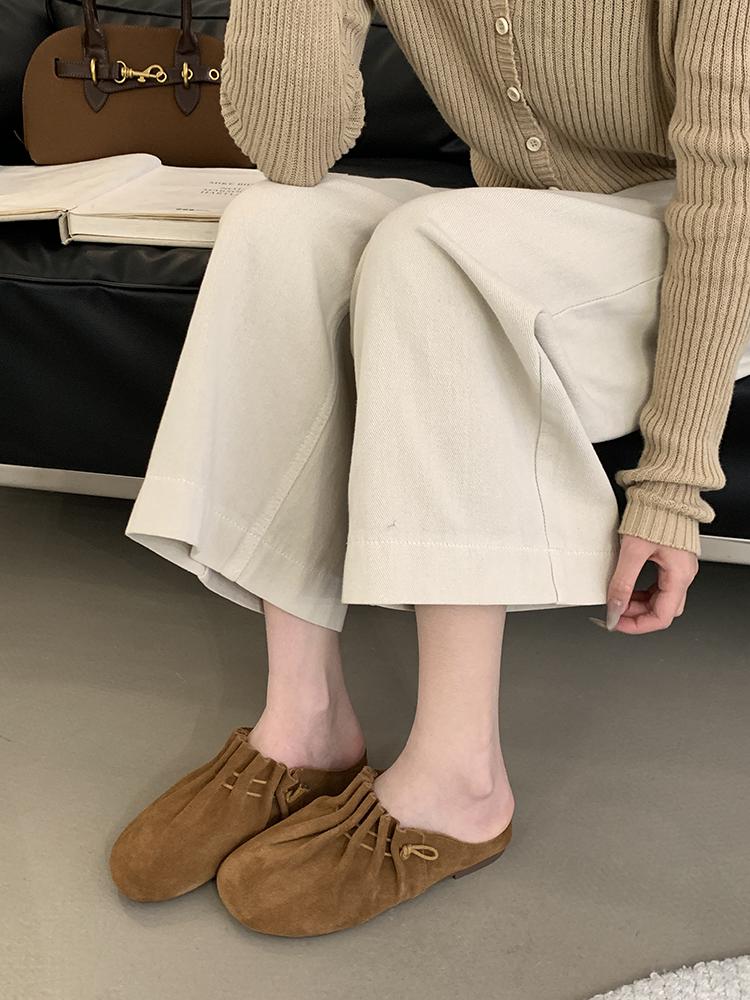 Fashion Leather Women Flats Slippers Designer Bow Mule Shoes Autumn Casual Slingback Shoes New Trend 2025 Walking Cozy Zapatillas Ladies