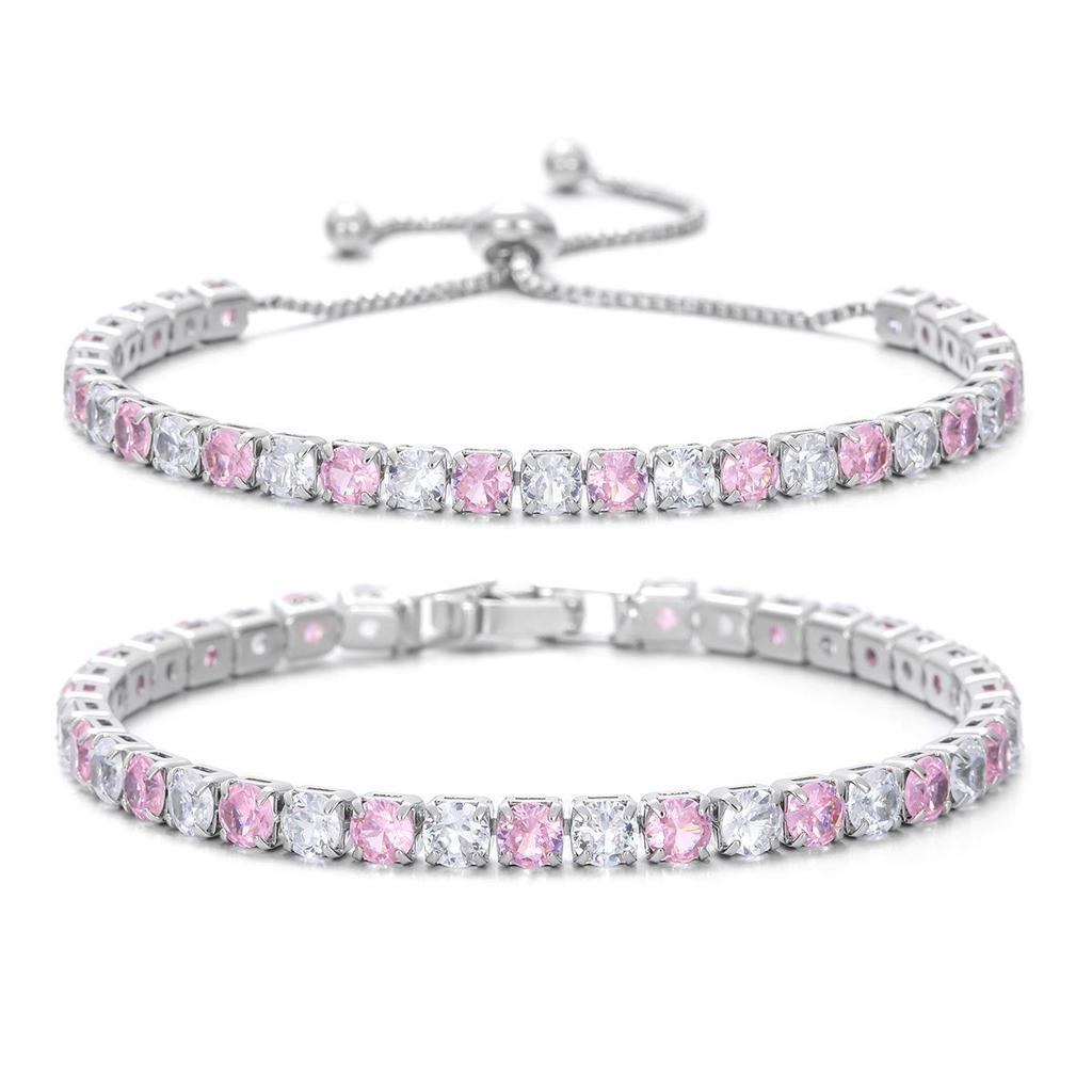 Iridescent Zircon Tennis Bracelet Set - White Gold Plated Fashion Jewelry