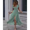 Summer Woman's Dress Small Floral V-neck Cardigan Straps Short Sleeve Bohemian Big Swing Vacation Dress