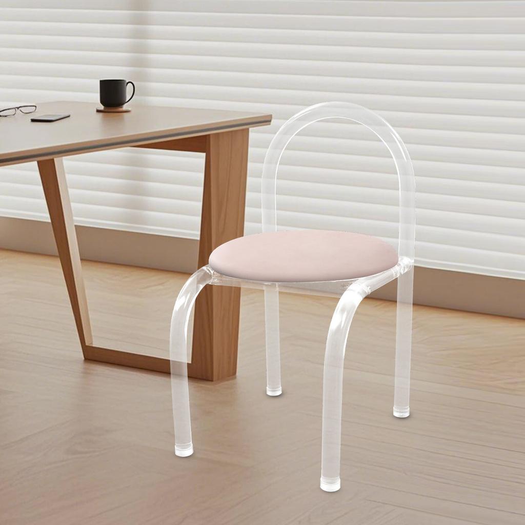 Modern Minimalist Transparent Acrylic Chair, Plush Velvet Cushion Seat, Makeup Vanity Chair, Clear Desk Chair for Living Room