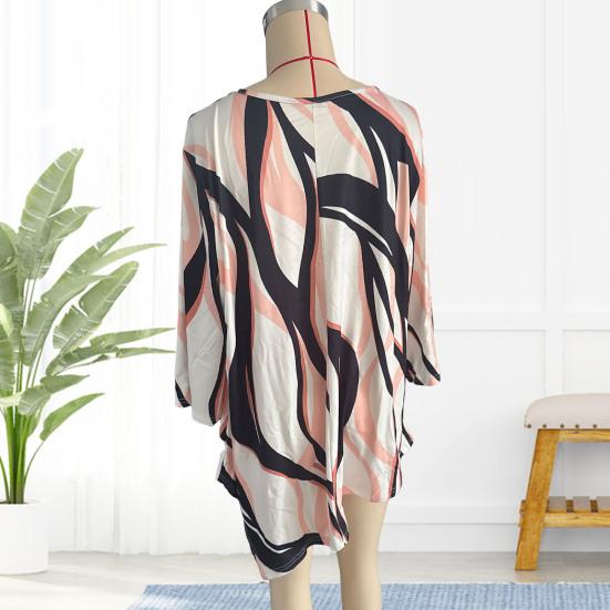 Women Tops Three-Quarter Sleeve Round Neck Abstract Print Tee Tops Loose
