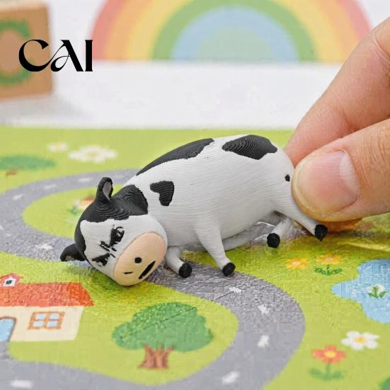 PLA Cow Decoration 3D Printed Dairy Figurine, Cartoon Cattle Statue for Desk Decor, Desktop Mini Sculpture Home Office, Gift Animal Lovers
