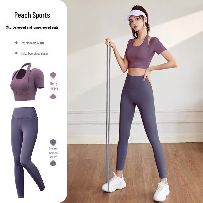 Juyitang Women's Halter Neck Tight Yoga Short-Sleeve Fitness Suit