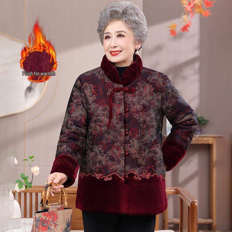 2025 Women's Winter Short Cotton Jacket - Plus Velvet, Thickened for Middle-aged & Elderly