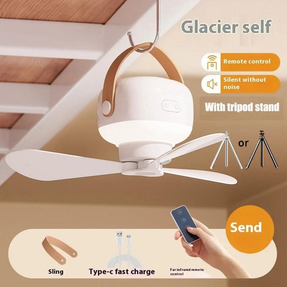 Portable Ceiling Fans LED Electric Fan Night Lamp Home Outdoor Camping Tent Hanging Fan Light with Remote 2in1 Tripod Stand