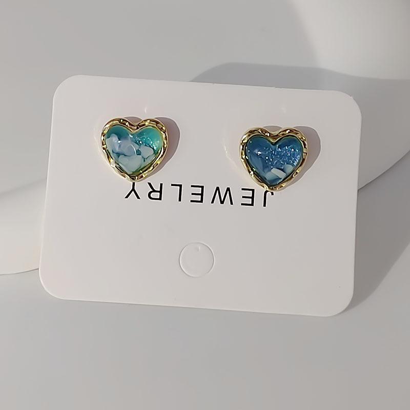 Blue Ocean Heart Shell Fragments Stud Earrings For Women Fashion Temperament Romantic Earrings Jewelry Wedding Party Gifts