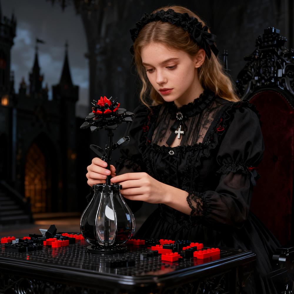 MOC Rote Dahlie Blumenbausteine Modell Dahlie Tianzhu Pfingstrosenpflanze Blumenbausteine Spielzeug Romantisches Valentinstagsgeschenk für Paare