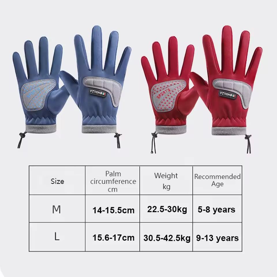 Children's Warm Cycling Gloves Boys and Girls Pull Rope Wrist Warmth Waterproof Anti Slip Outdoor Hiking and Playing Game Gloves