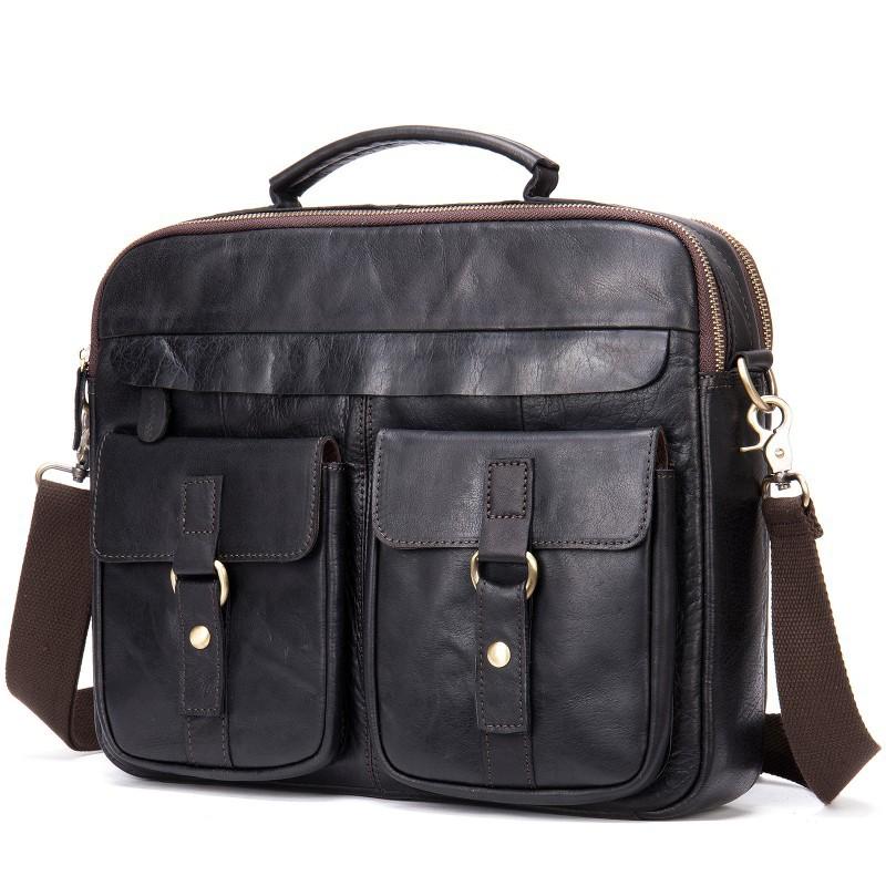 Hot Selling Men s Leather Briefcase Large Capacity Business Classic Handbag High-end 14 Inch Computer 35x7x30cm чёрный