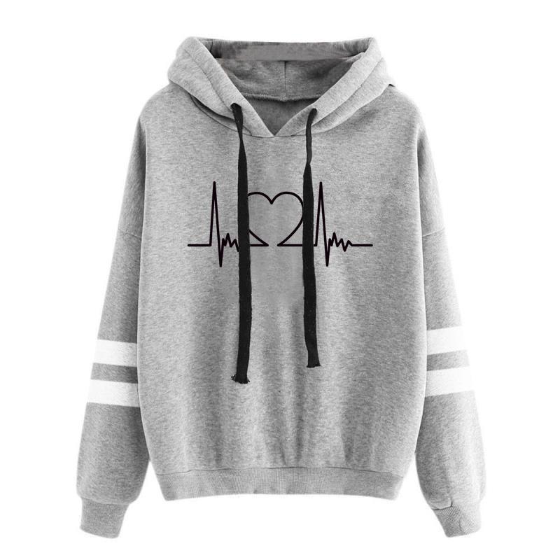 2026 Europe, America, Amazon autumn and winter new women s clothing jacket printed loose pocket hooded long sleeve XL серый
