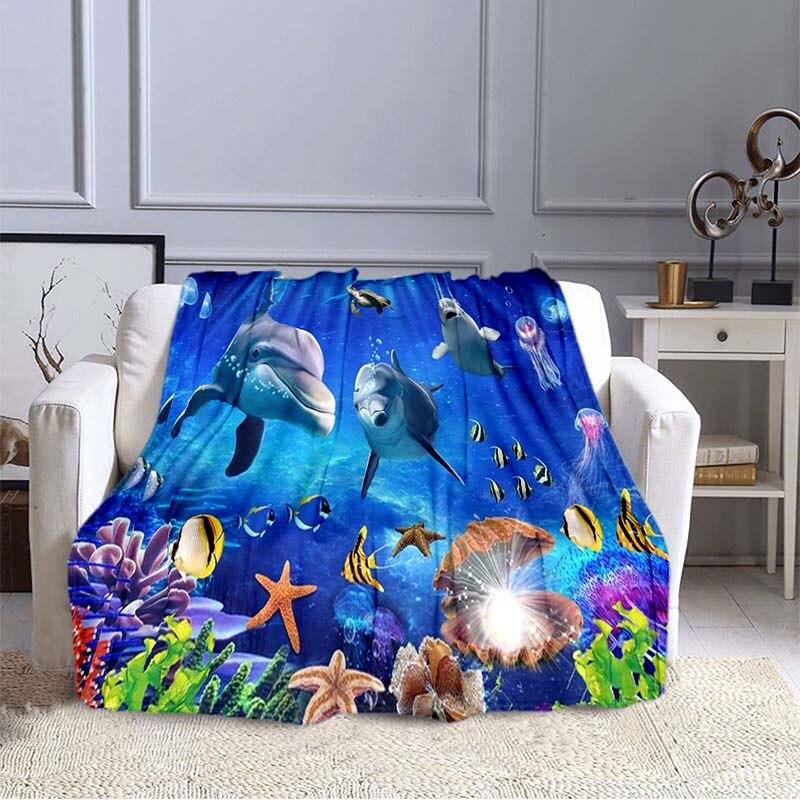 Ocean Dolphin Pattern Blanket Sofa Blankets for Beds Super Soft Warm Blanket Cover Flannel Throw Blanket Flannel Blanket