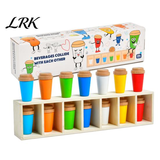 Kids Memory Challenge Toy Bottle Color Matching Board Game, with 14 Colorful Bottles & Wooden Recognition Game Storage Rack, 2-4 Players Family Night