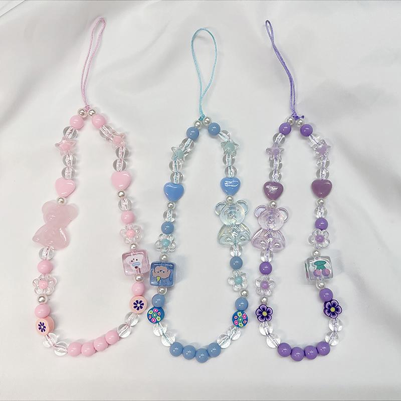 Mobile Phone Lanyard Handmade Beaded Bear Pendant Bow Pendant Anti-Lost Lanyard