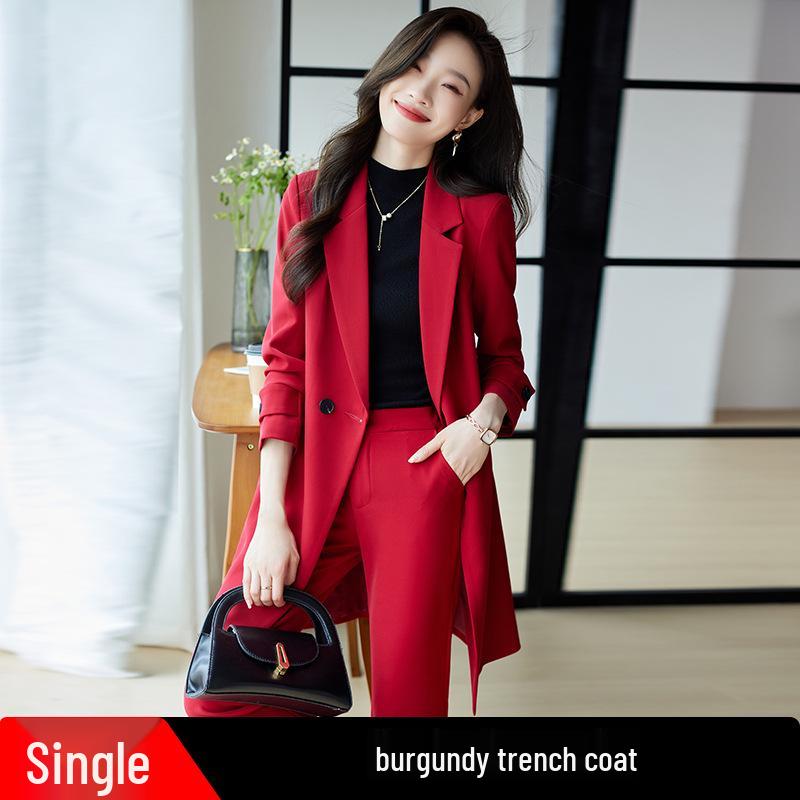 Damen Midilanger Roter Trenchcoat Anzug - High-End Businesskleidung für Herbst/Winter 2025