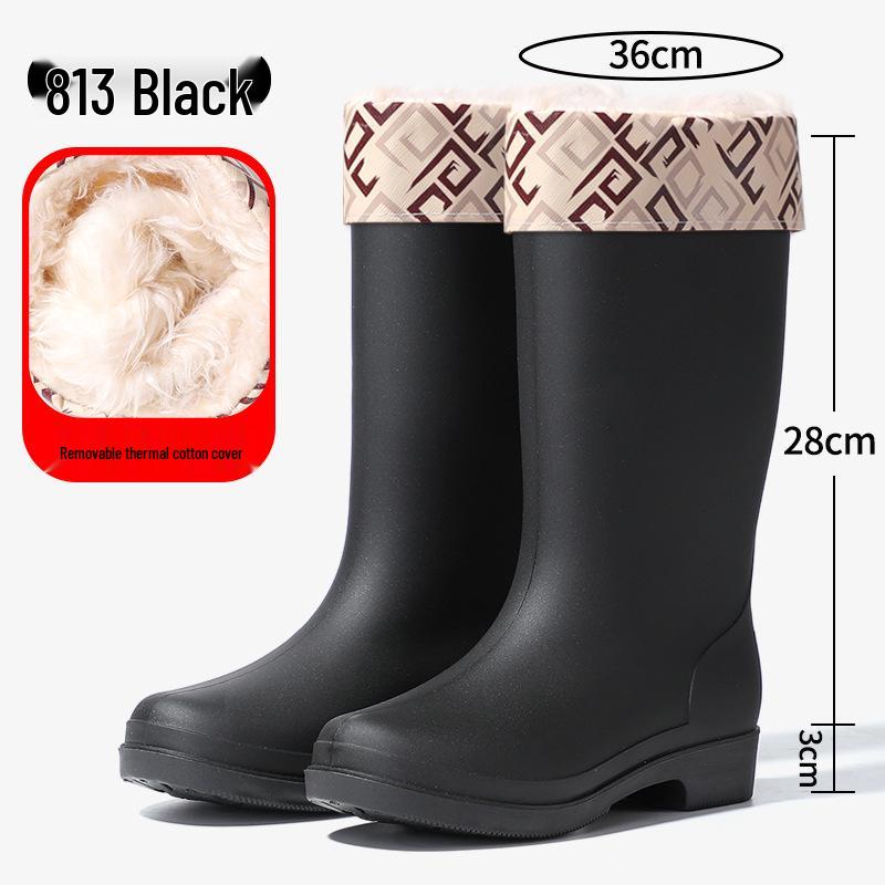 Women's British Fashion Mid-Calf Waterproof Rubber Rain Boots - Non-Slip, Warm Frosted Overshoes for Kitchens and More