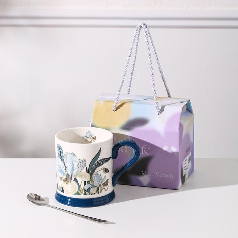 Iris Ceramic Mug Event Opening Gift Creative Flowers High Precision Water Cup Event Business Souvenir