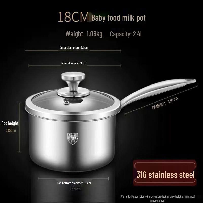 

316 Stainless Steel Non-Stick Milk & Baby Food Pot - Perfect for Frying, Boiling Noodles, and Heating Milk Default