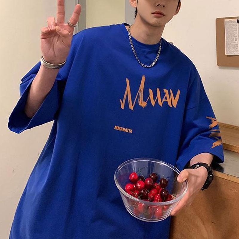 Korean Short Sleeve Pullovers Men's Clothing Letter Printed Summer Casual O-Neck Basic Stylish Loose Youthful Vitality T-shirts