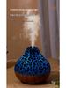 USB Wood Grain Mini Volcano Humidifier with LED Flame Effect - Large Mist & Night Light