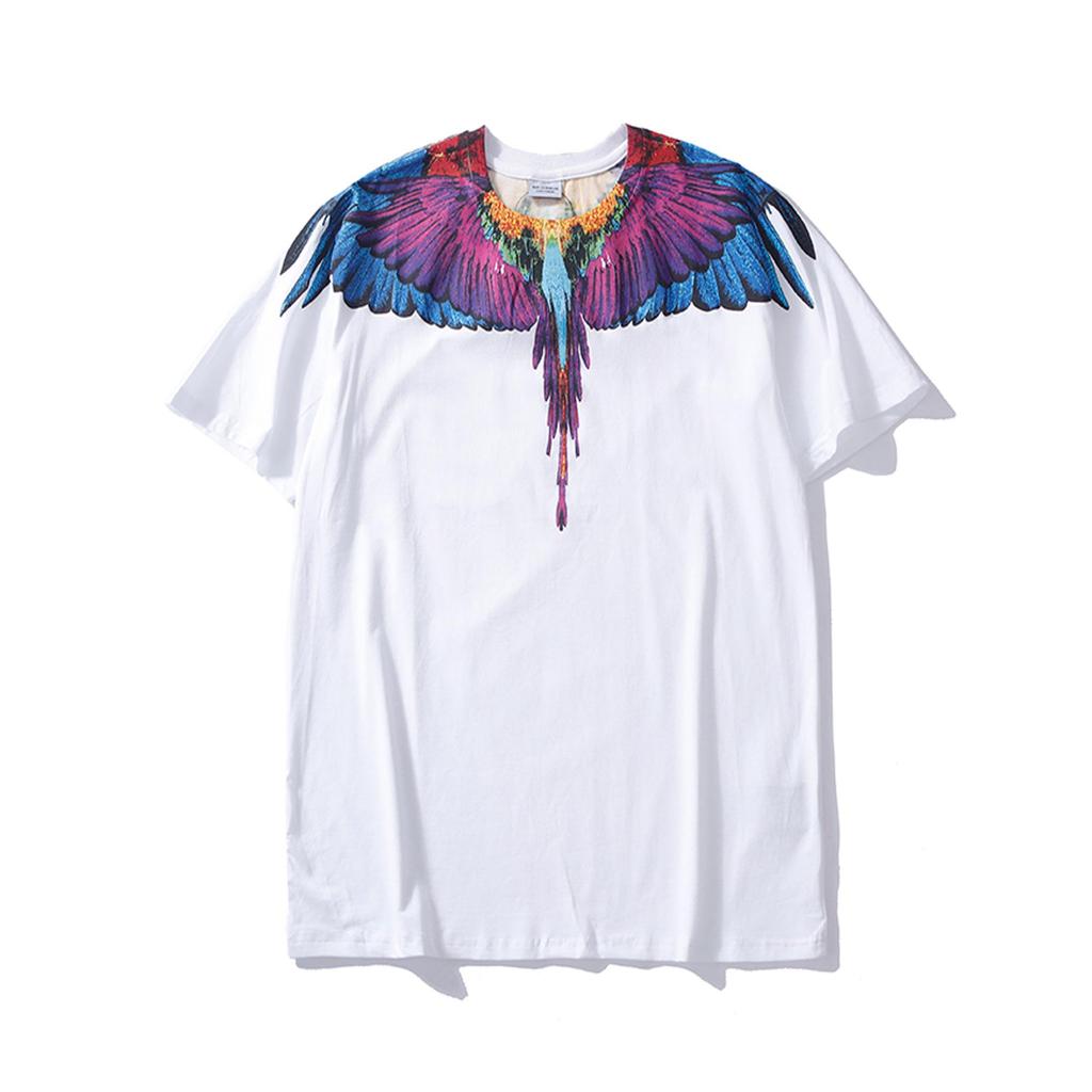 Marcelo Classic Phantom Wings Short Sleeve T-Shirt with Colorful Feathers and Lightning Design