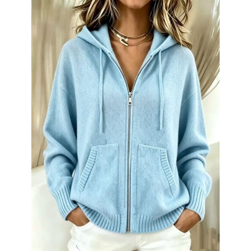 Women S Autumn Winter Hooded Zip Up Loose Knit Cardigan