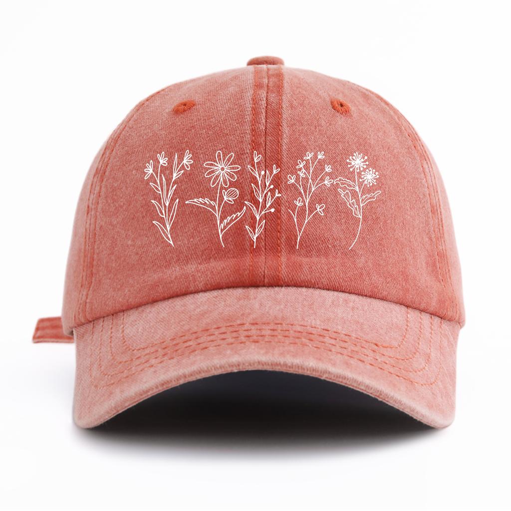 pc Flowers Print Washed Baseball Cap for AdultsMinimalist Retro Style Casual Soft Adjustable Dad Hat Perfect As Gift