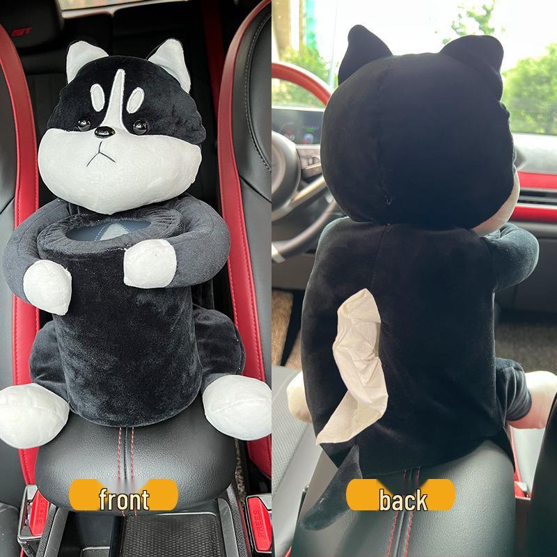 Cartoon Plush Car Tissue Box for Armrest: Cute Hanging Paper Dispenser and Interior Decoration