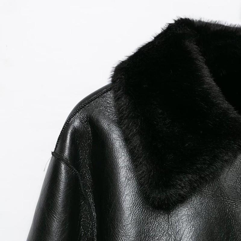 PBZA Womens Faux Leather Jacket Double-sided Fur-lined Coat Winter