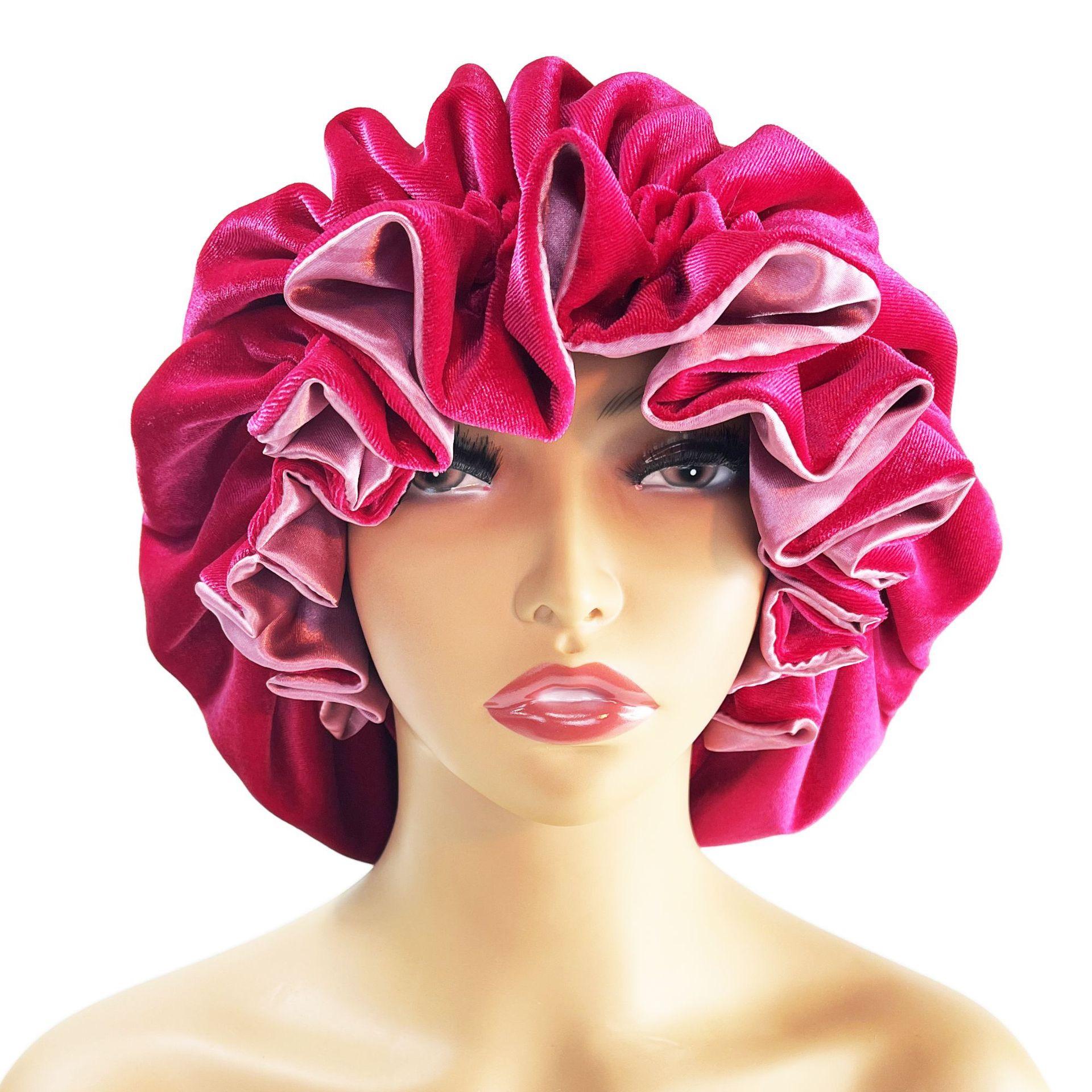 High Quality Velvet Satin Bonnets Double Layer Sleep Warm nightcap Big Hair Bonnets