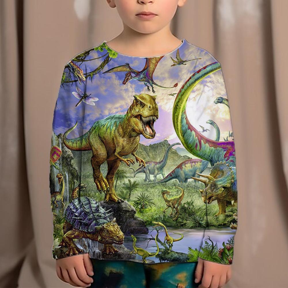Korean Children's Clothing 2023 Kids Replica Brands 3d Print Animals Dinosaur Tops For Boys Fashion Autumn T-Shirt Full Sleeve