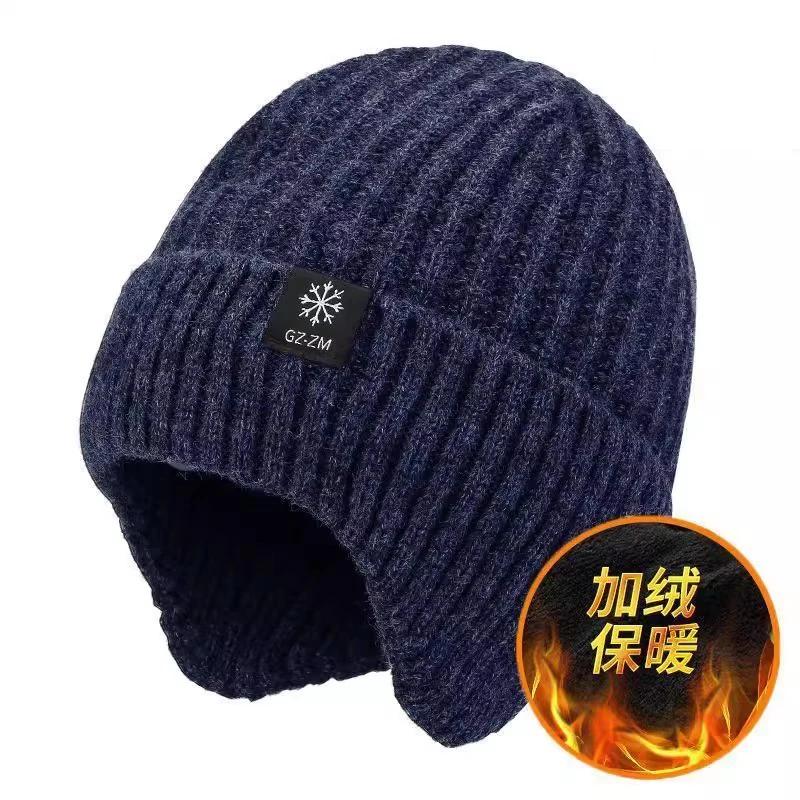 Winter Men Warm Beanie Hat For Dad Ear Protection Knitted Caps Wool Cap For Father Outdoor Windproof Plush Warm Skullies Beanies