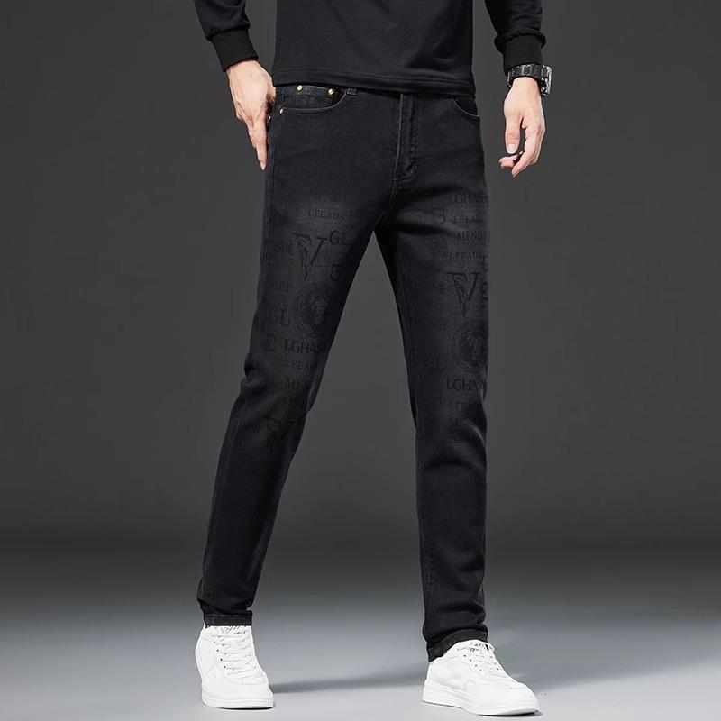 

Черные джинсы с принтом мужские летние тонкие облегающие скинни ультратонкие эластичные повседневные брюки модные брюки 32 чёрный