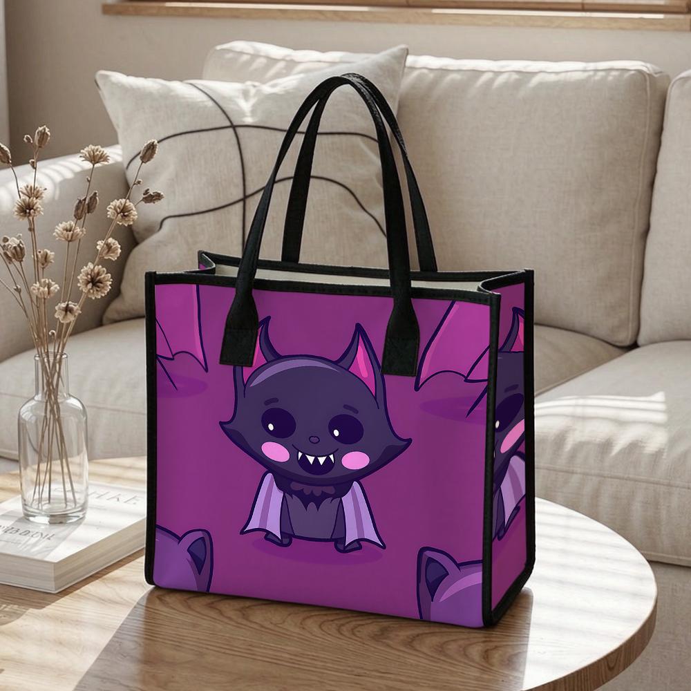Cute Purple Bat Print Tote Bag Fashionable Casual Large Capacity Daily Handbag for Outdoor Shopping