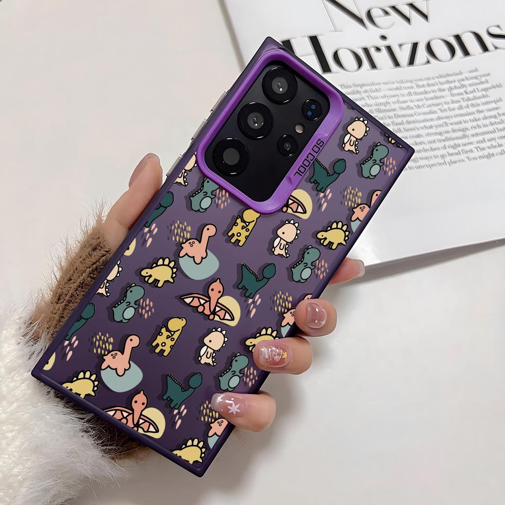 

Cartoon Cute Dinosaurs Phone Case For Samsung Galaxy S25 Edge S24 S23 S22 S21 S20 Ultra Funda Silicone Silver Cover Galaxy S22 Ultra 5G