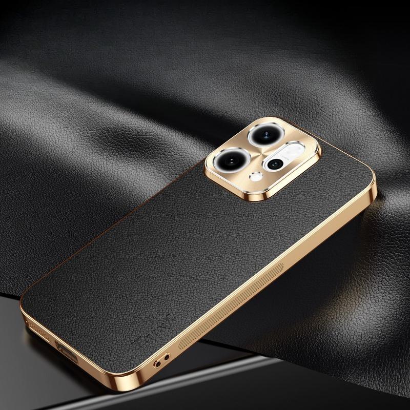 Cover Placcato in Pelle con Motivo Lichee per Oppo Reno 14 13 12 11 10 9 Pro Plus Custodia Protettiva Antiurto Bumper