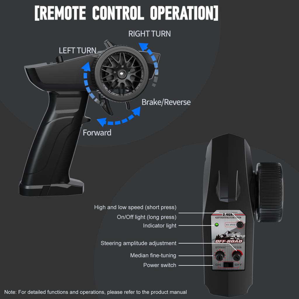 Remote Control Car, 2.4GHz Electric Vehicle with LED Lights, 1:14 Scale Rechargeable Pickup Truck with 2 Batteries, Toy