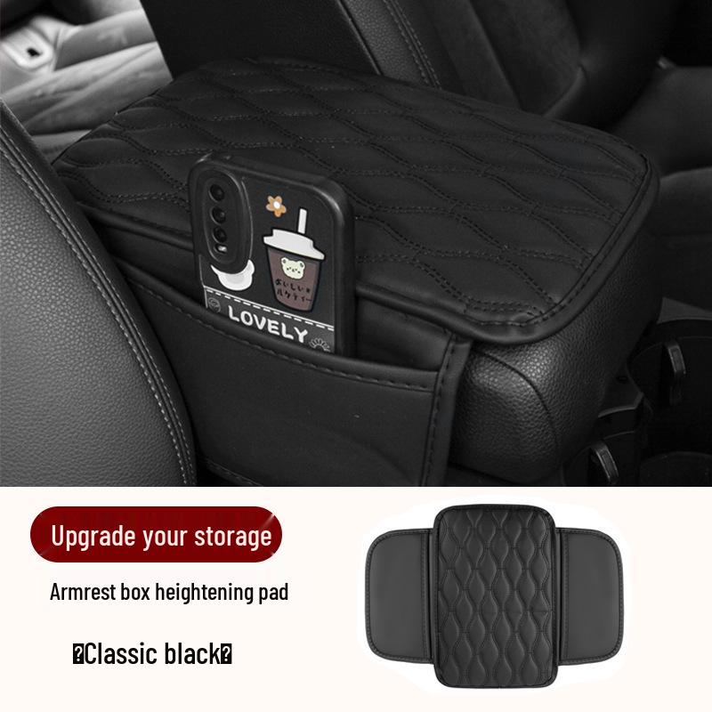 Skórzana podkładka na podłokietnik samochodowy z kieszeniami - Uniwersalne dopasowanie i konstrukcja podwyższająca