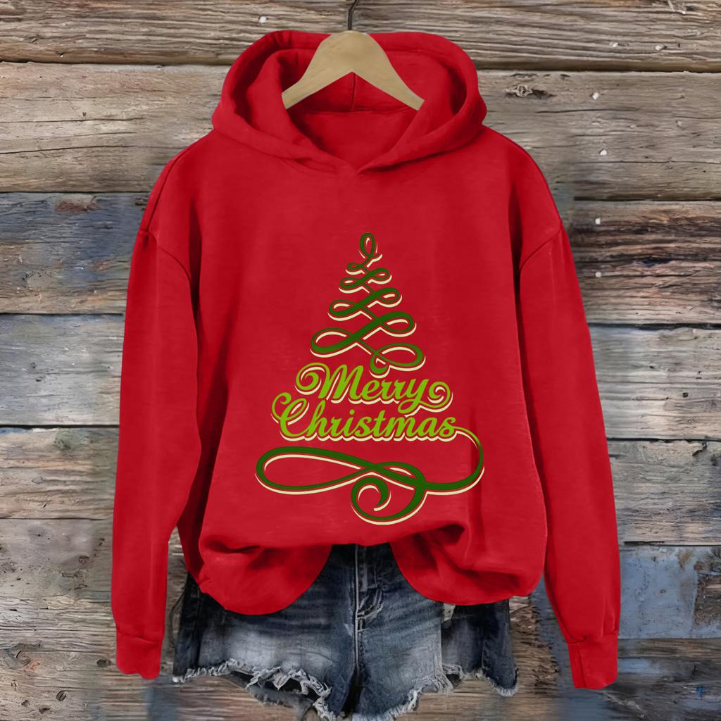 Ladies' Christmas Printed Casual Long Sleeved Round Neck Sports Hoodie Top