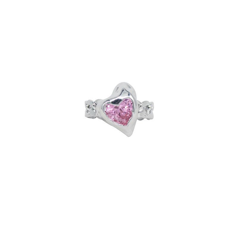 Copper Shaped Heart Adjustable Ring For Women With Vibrant Colorful Zircon Stones Design